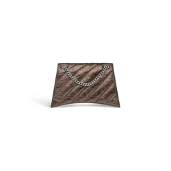 Borsa Con Catena Crush Media Metallizzata E Trapuntata da Donna in Bronzo