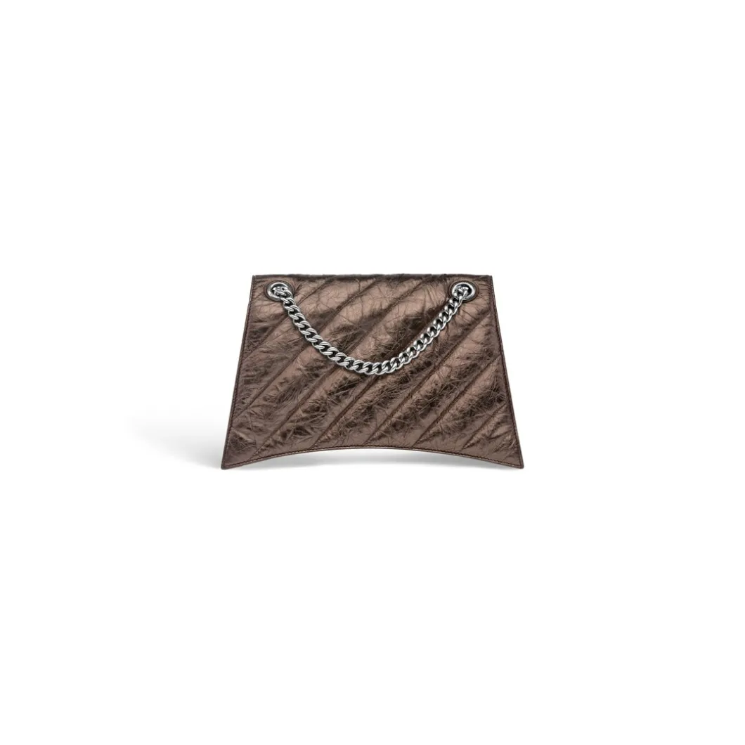 Borsa Con Catena Crush Media Metallizzata E Trapuntata da Donna in Bronzo