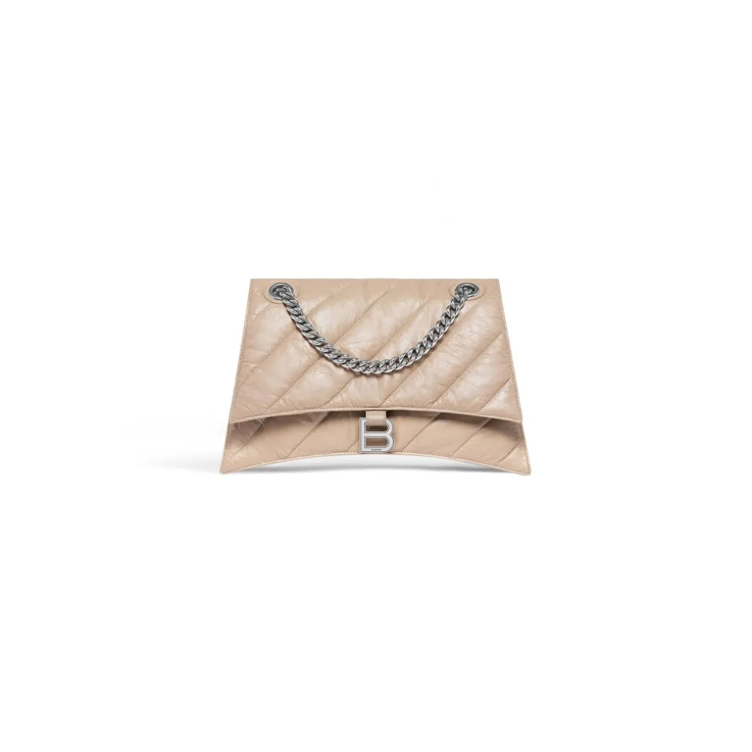 Borsa Con Catena Crush Media Trapuntata da Donna in Marrone