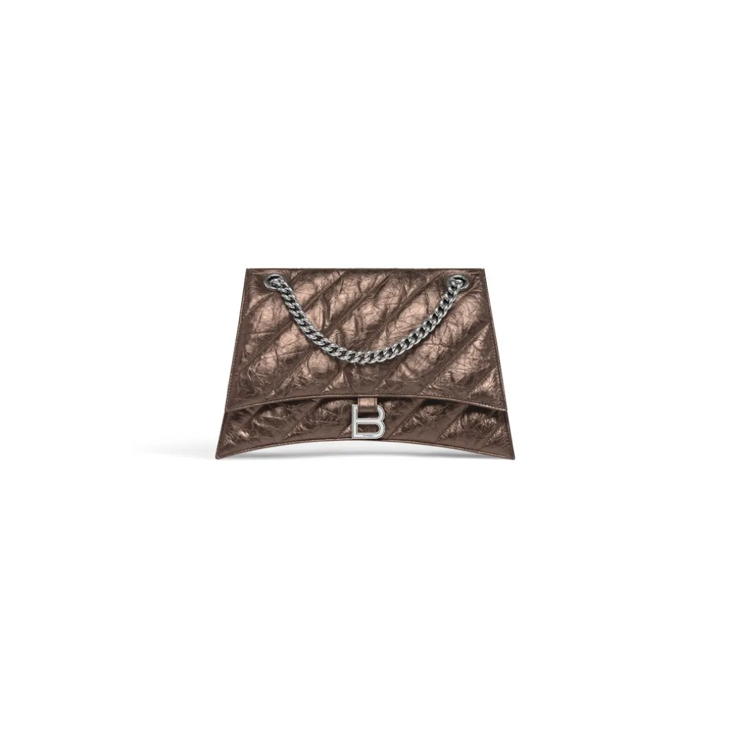 Borsa Con Catena Crush Media Metallizzata E Trapuntata da Donna in Bronzo
