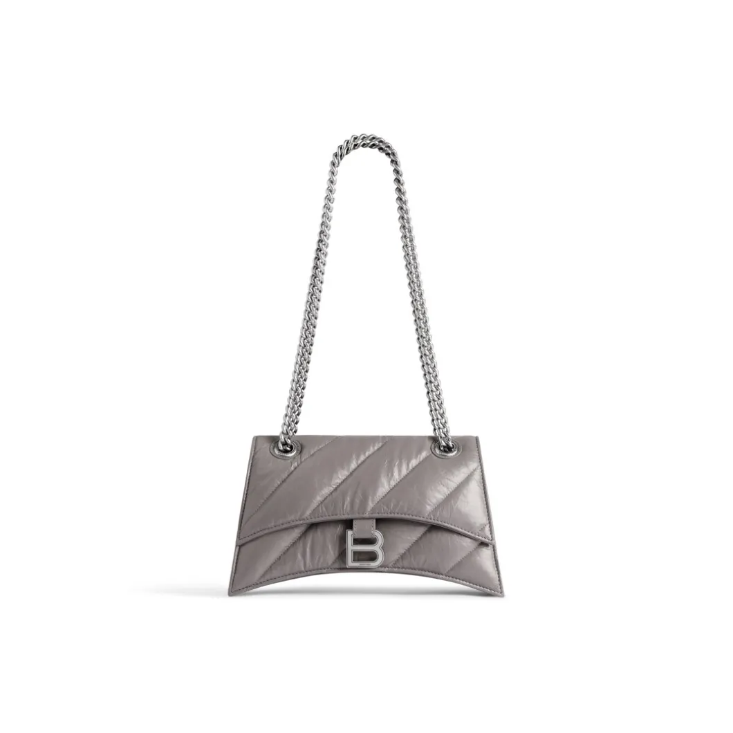 Borsa Con Catena Crush Piccola Trapuntata da Donna in Grigio Scuro