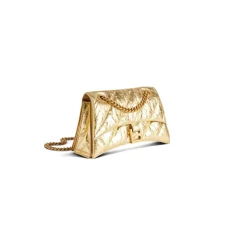 Borsa Con Catena Crush Piccola Metallizzata E Trapuntata  da Donna in Oro