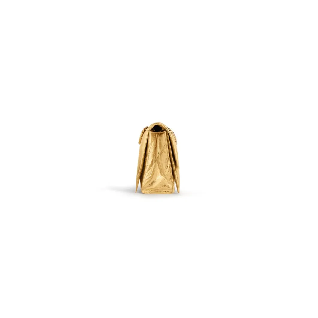 Borsa Con Catena Crush Piccola Metallizzata E Trapuntata da Donna in Oro