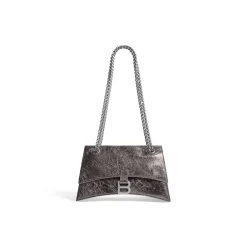 Borsa Con Catena Crush Piccola Metallizzata da Donna in Grigio Scuro