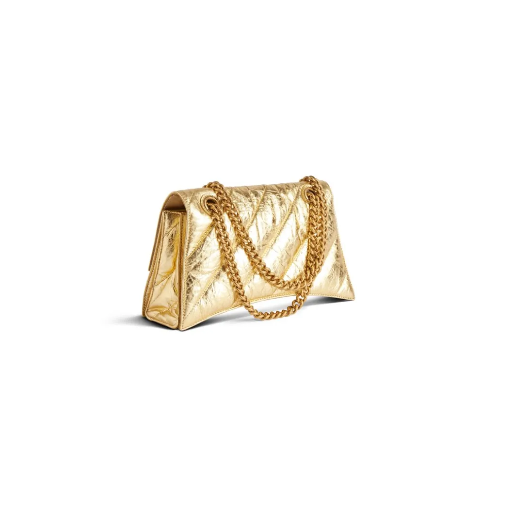 Borsa Con Catena Crush Piccola Metallizzata E Trapuntata da Donna in Oro