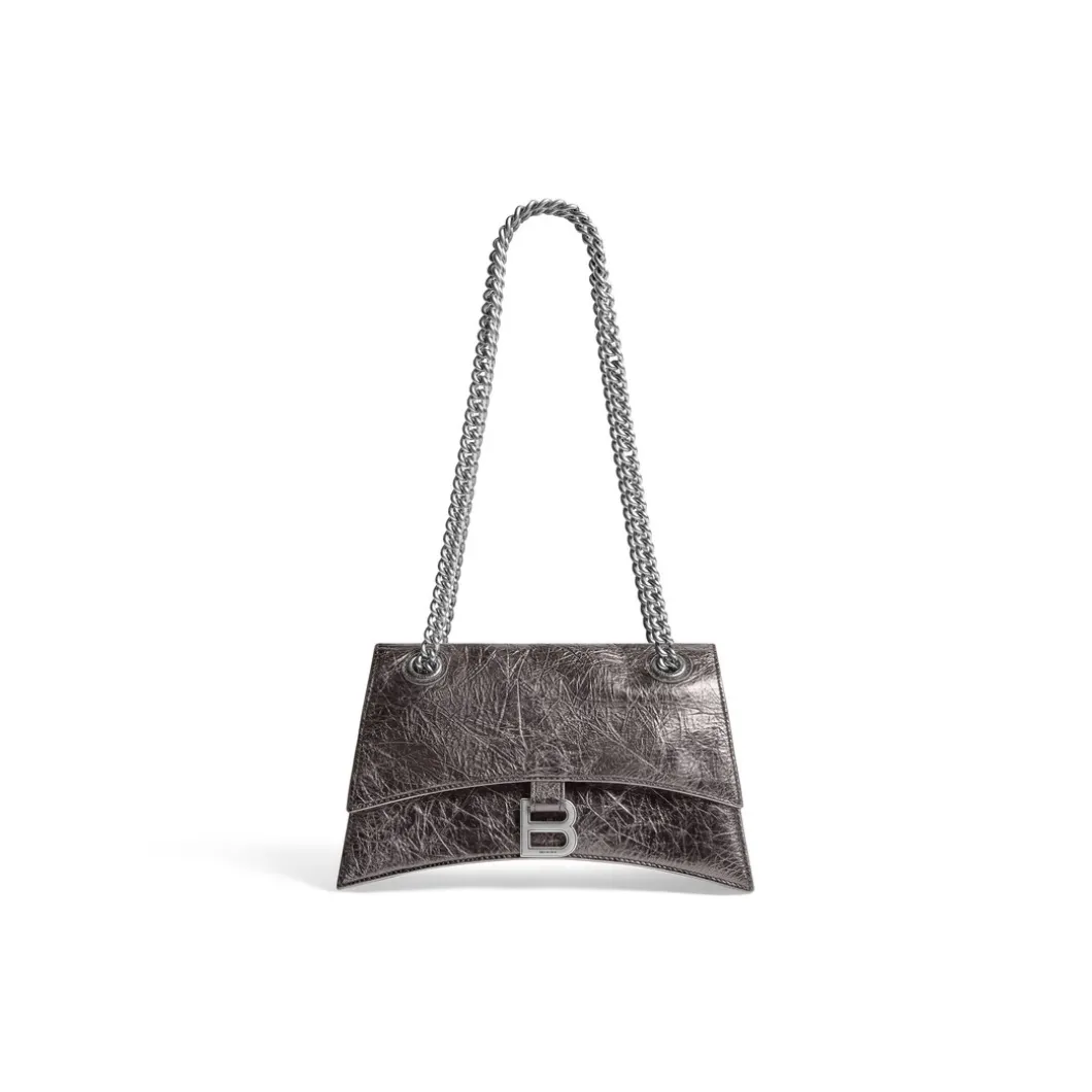 Borsa Con Catena Crush Piccola Metallizzata da Donna in Grigio Scuro