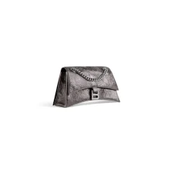 Borsa Con Catena Crush Piccola Metallizzata da Donna in Grigio Scuro