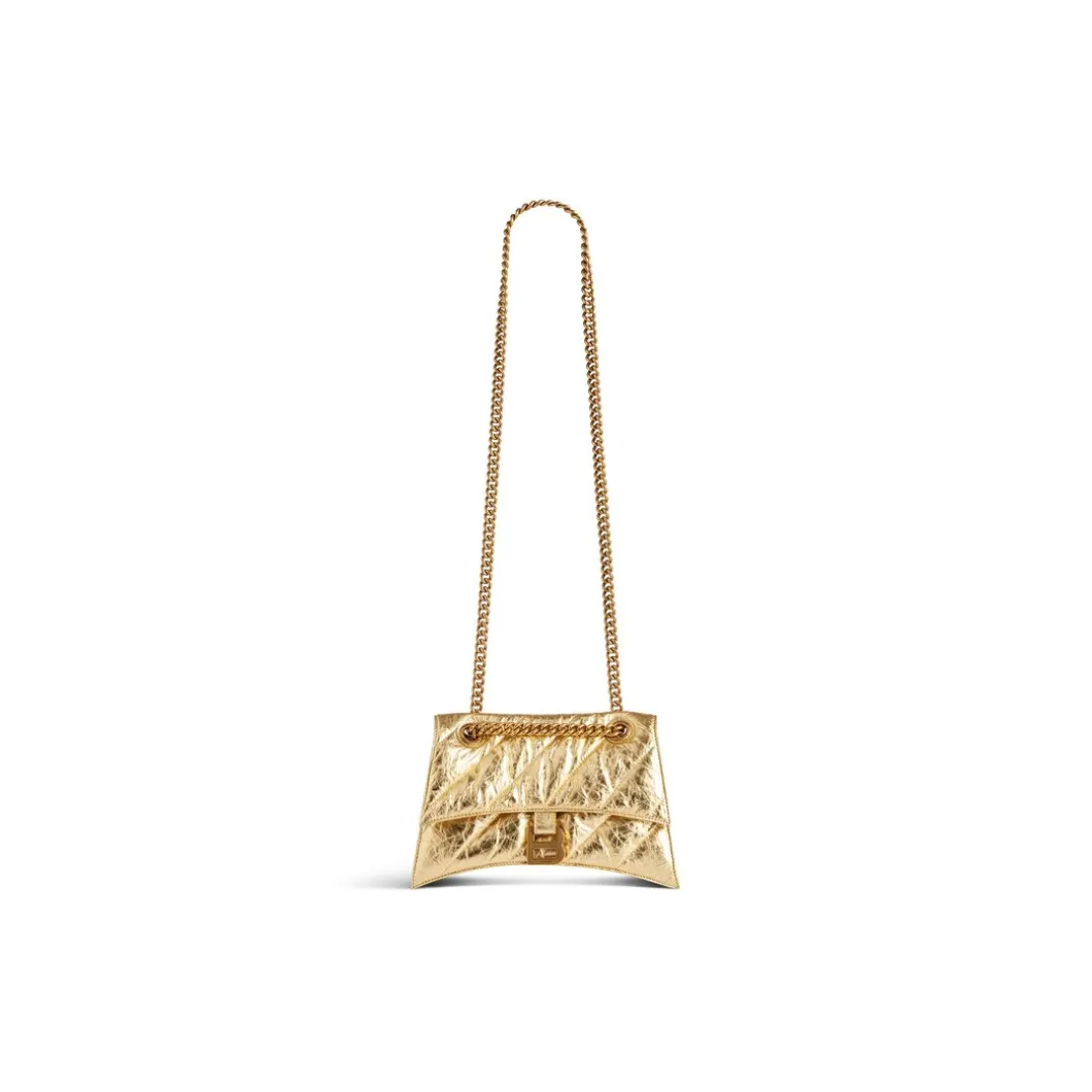 Borsa Con Catena Crush Piccola Metallizzata E Trapuntata da Donna in Oro