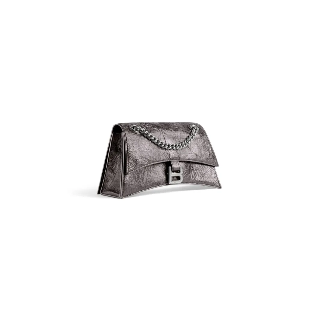 Borsa Con Catena Crush Piccola Metallizzata da Donna in Grigio Scuro