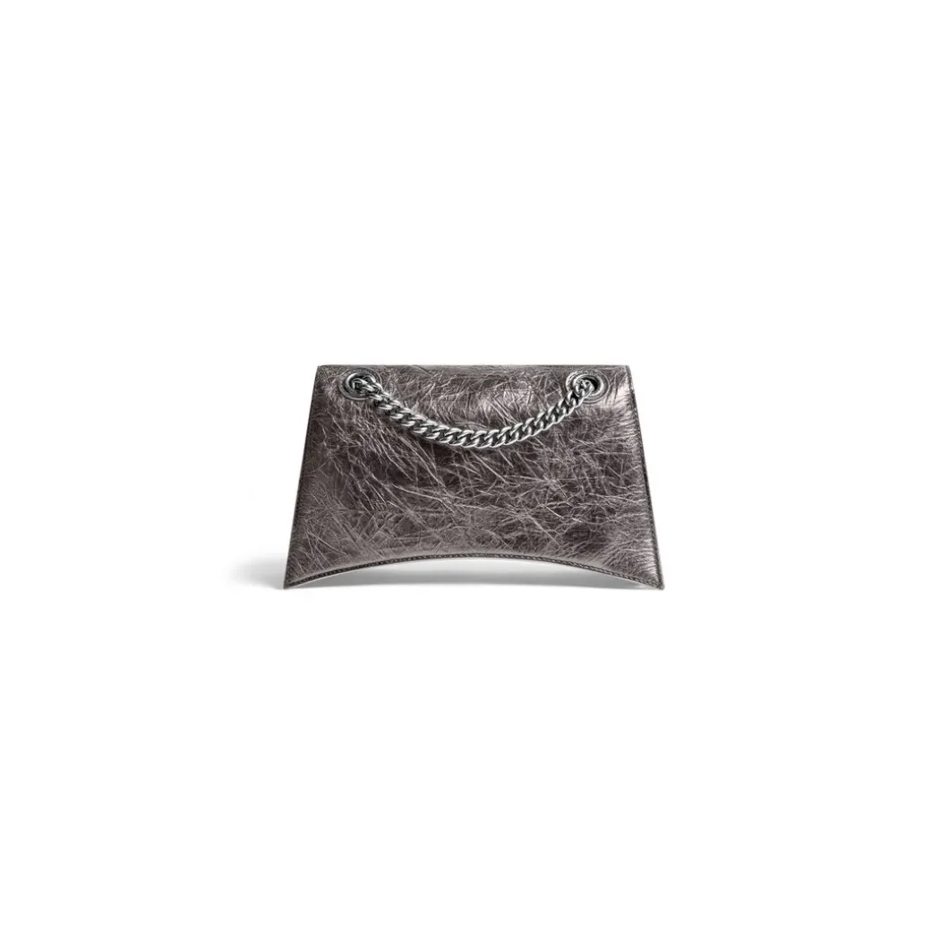 Borsa Con Catena Crush Piccola Metallizzata da Donna in Grigio Scuro