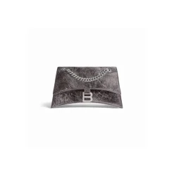 Borsa Con Catena Crush Piccola Metallizzata da Donna in Grigio Scuro
