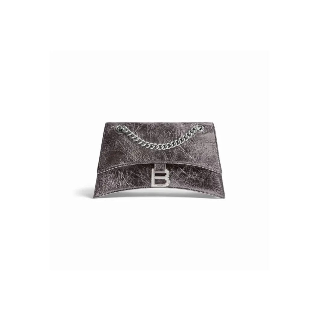 Borsa Con Catena Crush Piccola Metallizzata da Donna in Grigio Scuro
