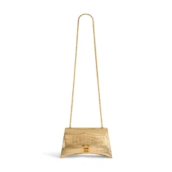 Borsa Con Catena Crush Xs Metallizzata Con Lavorazione Coccodrillo da Donna in Oro