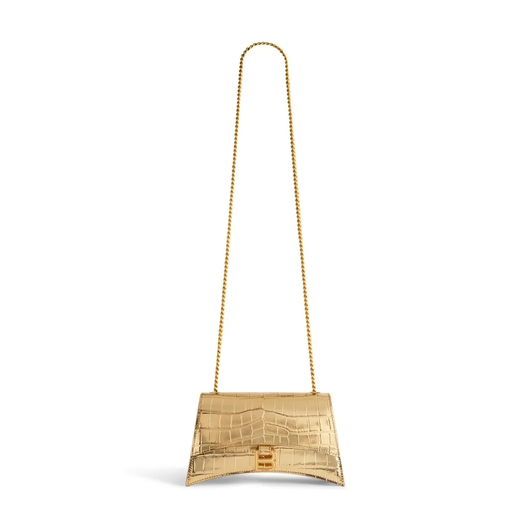 Borsa Con Catena Crush Xs Metallizzata Con Lavorazione Coccodrillo da Donna in Oro