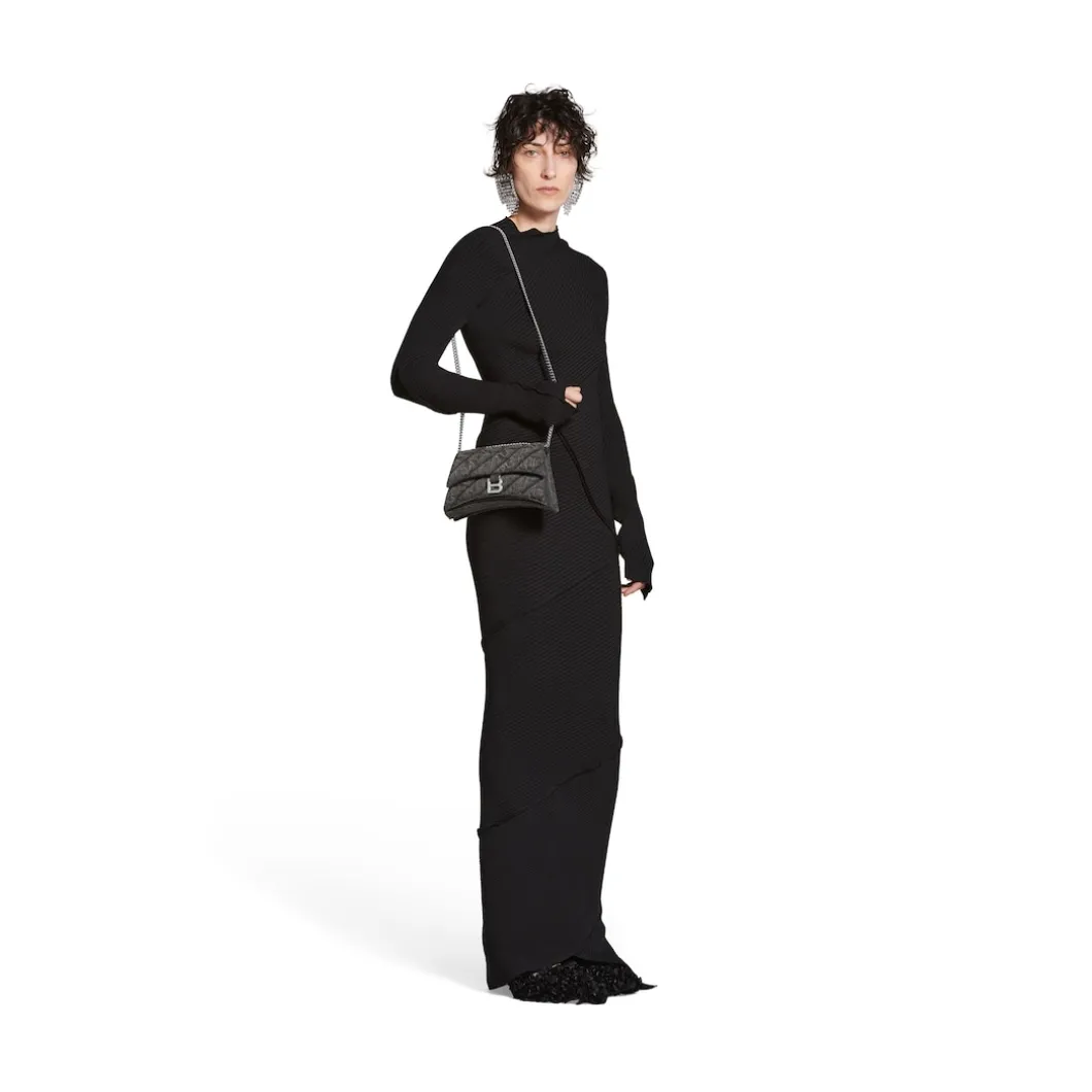 Borsa Con Catena Crush Xs In Denim Trapuntato da Donna in Nero