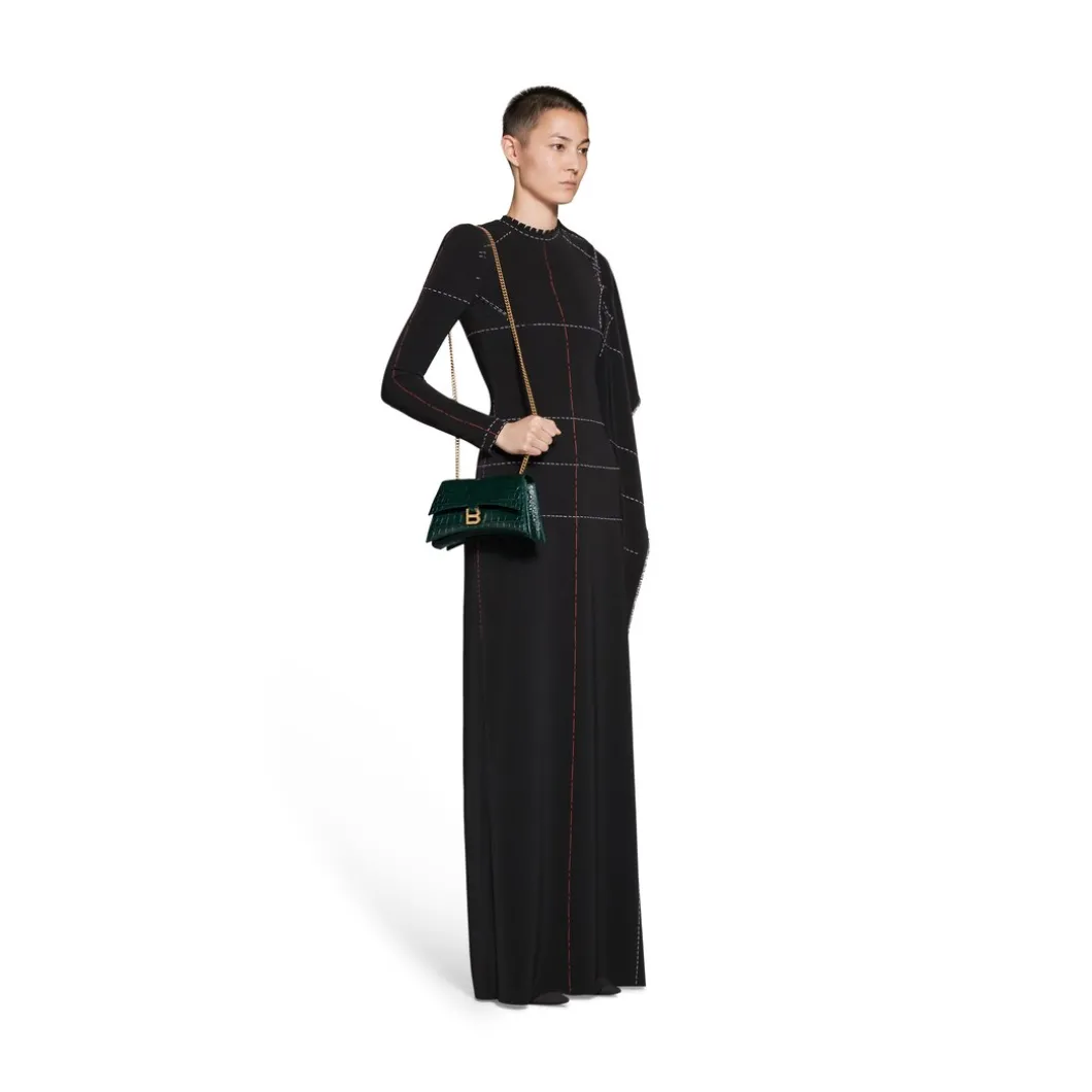 Borsa Con Catena Crush Xs Lavorazione Coccodrillo da Donna in Verde Bosco