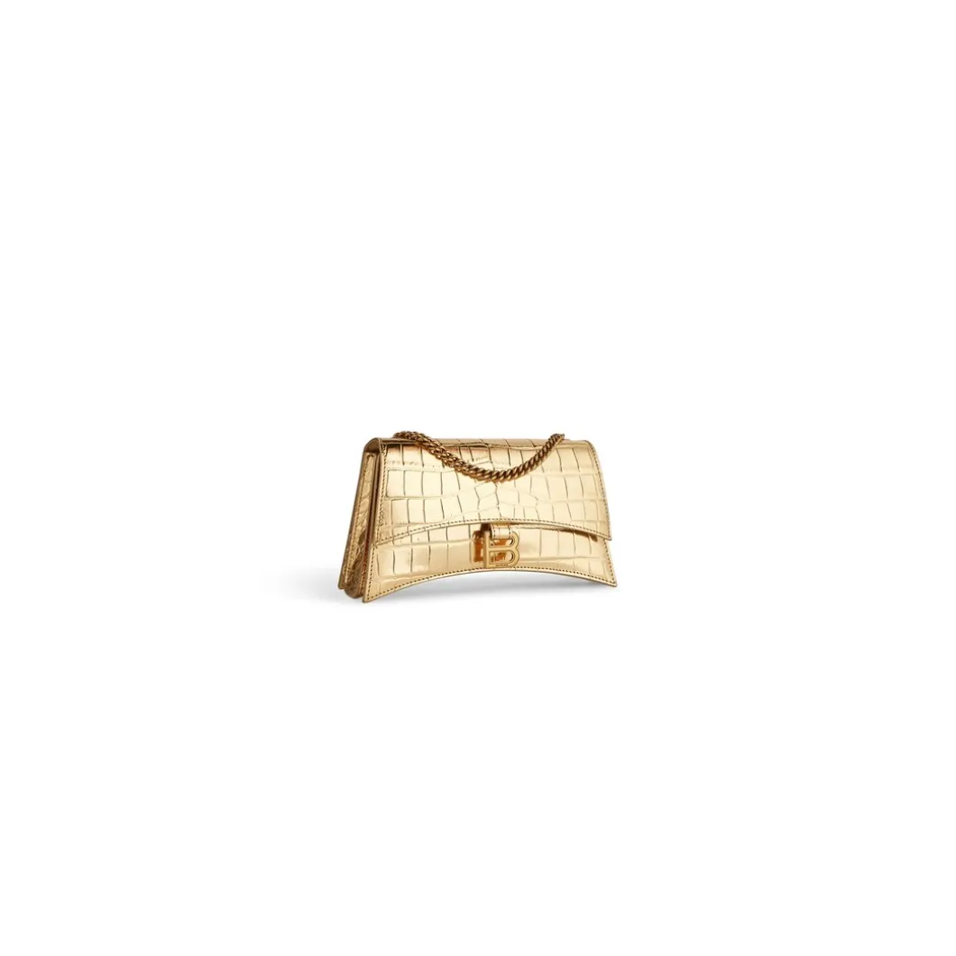 Borsa Con Catena Crush Xs Metallizzata Con Lavorazione Coccodrillo da Donna in Oro