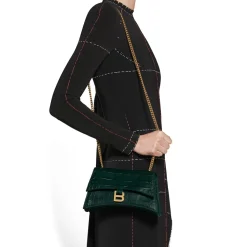 Borsa Con Catena Crush Xs Lavorazione Coccodrillo da Donna in Verde Bosco