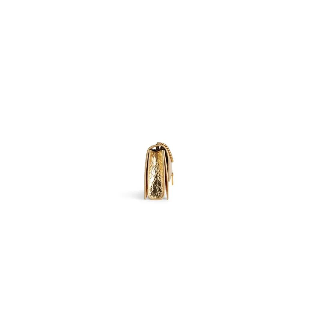Borsa Con Catena Crush Xs Metallizzata Con Lavorazione Coccodrillo da Donna in Oro