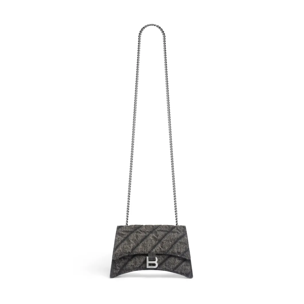 Borsa Con Catena Crush Xs In Denim Trapuntato da Donna in Nero