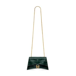 Borsa Con Catena Crush Xs Lavorazione Coccodrillo da Donna in Verde Bosco