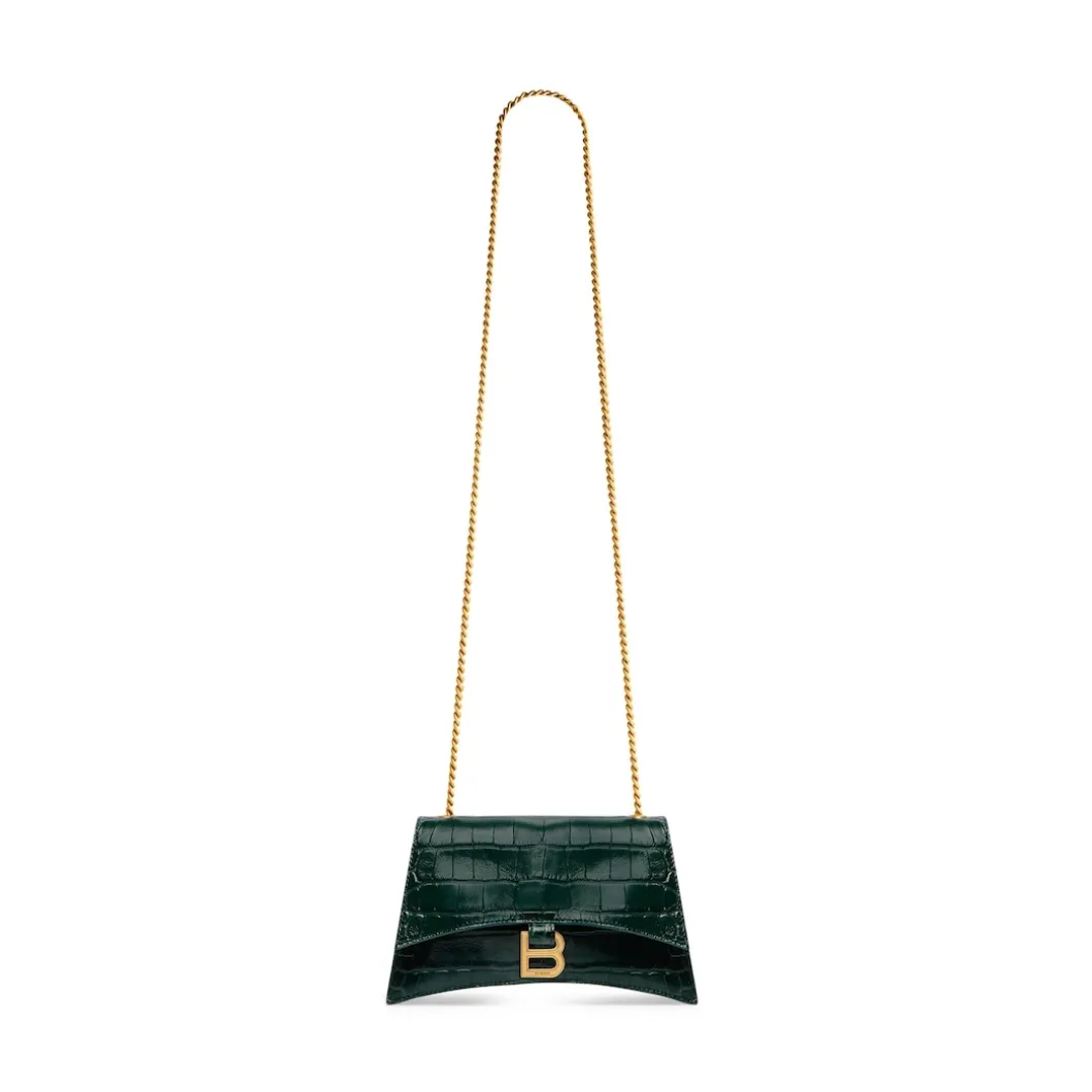 Borsa Con Catena Crush Xs Lavorazione Coccodrillo da Donna in Verde Bosco