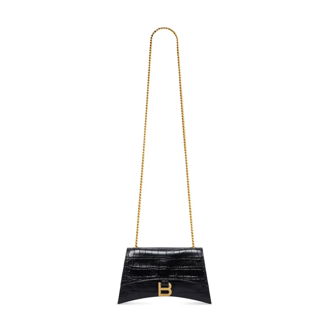 Borsa Con Catena Crush Xs Lavorazione Coccodrillo da Donna in Nero