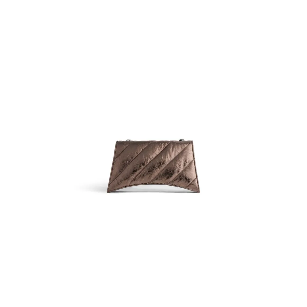 Borsa Con Catena Crush Xs Metallizzata E Trapuntata da Donna in Bronzo