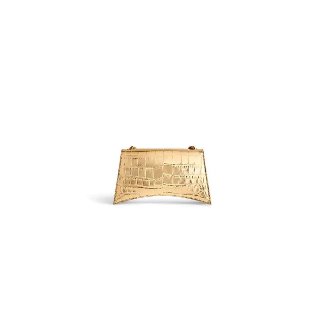 Borsa Con Catena Crush Xs Metallizzata Con Lavorazione Coccodrillo da Donna in Oro