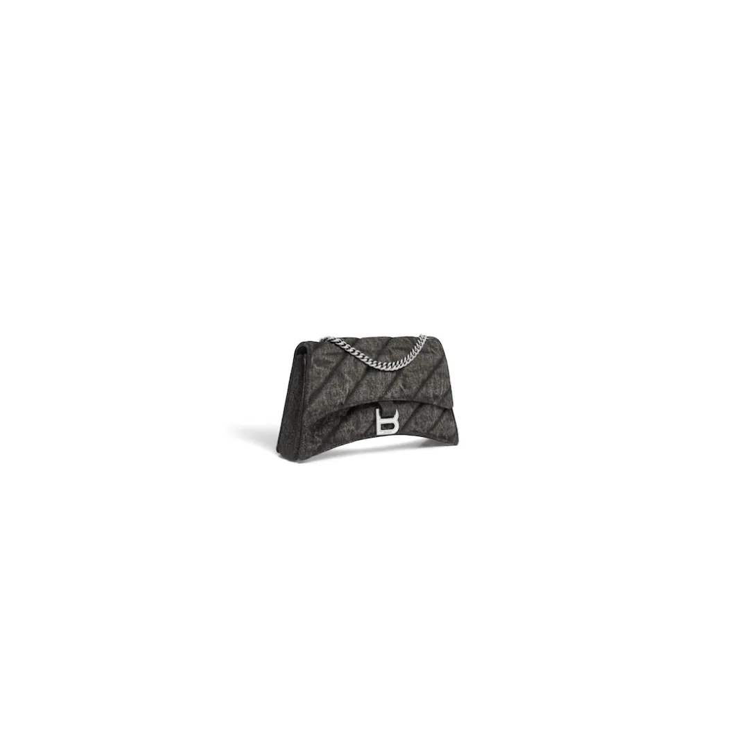 Borsa Con Catena Crush Xs In Denim Trapuntato da Donna in Nero