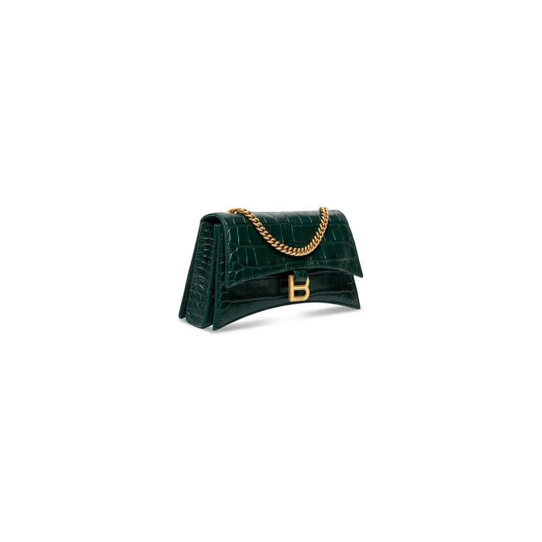 Borsa Con Catena Crush Xs Lavorazione Coccodrillo da Donna in Verde Bosco