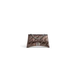 Borsa Con Catena Crush Xs Metallizzata E Trapuntata da Donna in Bronzo