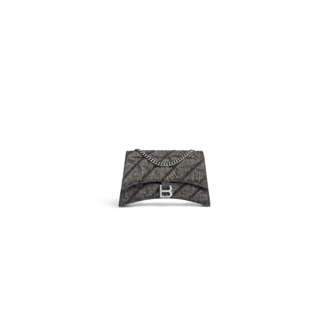 Borsa Con Catena Crush Xs In Denim Trapuntato da Donna in Nero