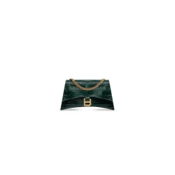 Borsa Con Catena Crush Xs Lavorazione Coccodrillo da Donna in Verde Bosco
