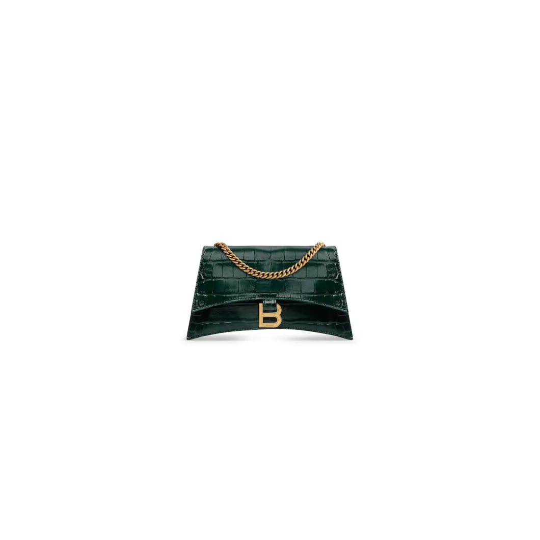 Borsa Con Catena Crush Xs Lavorazione Coccodrillo da Donna in Verde Bosco