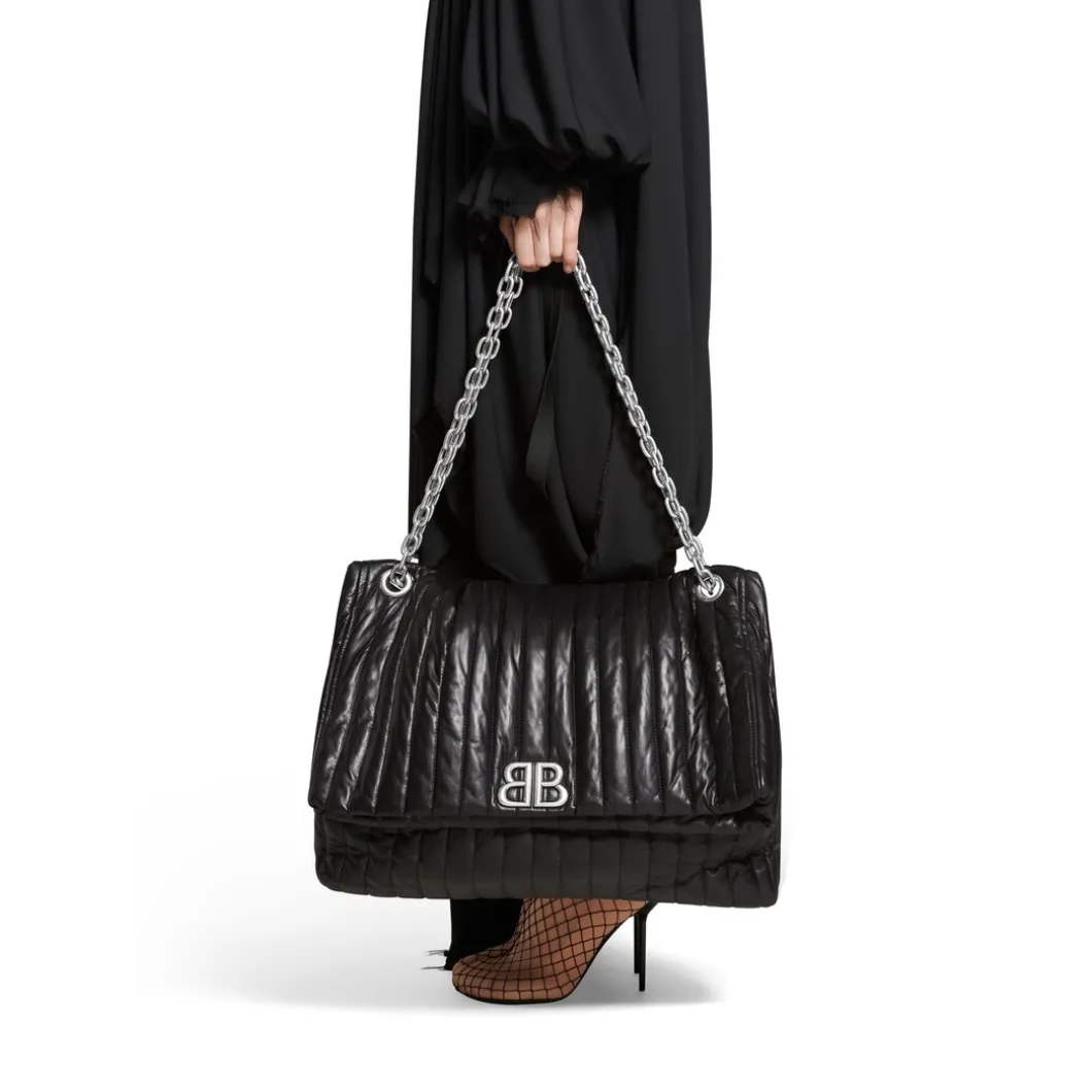 Borsa Con Catena Monaco Grande Trapuntata da Donna in Nero