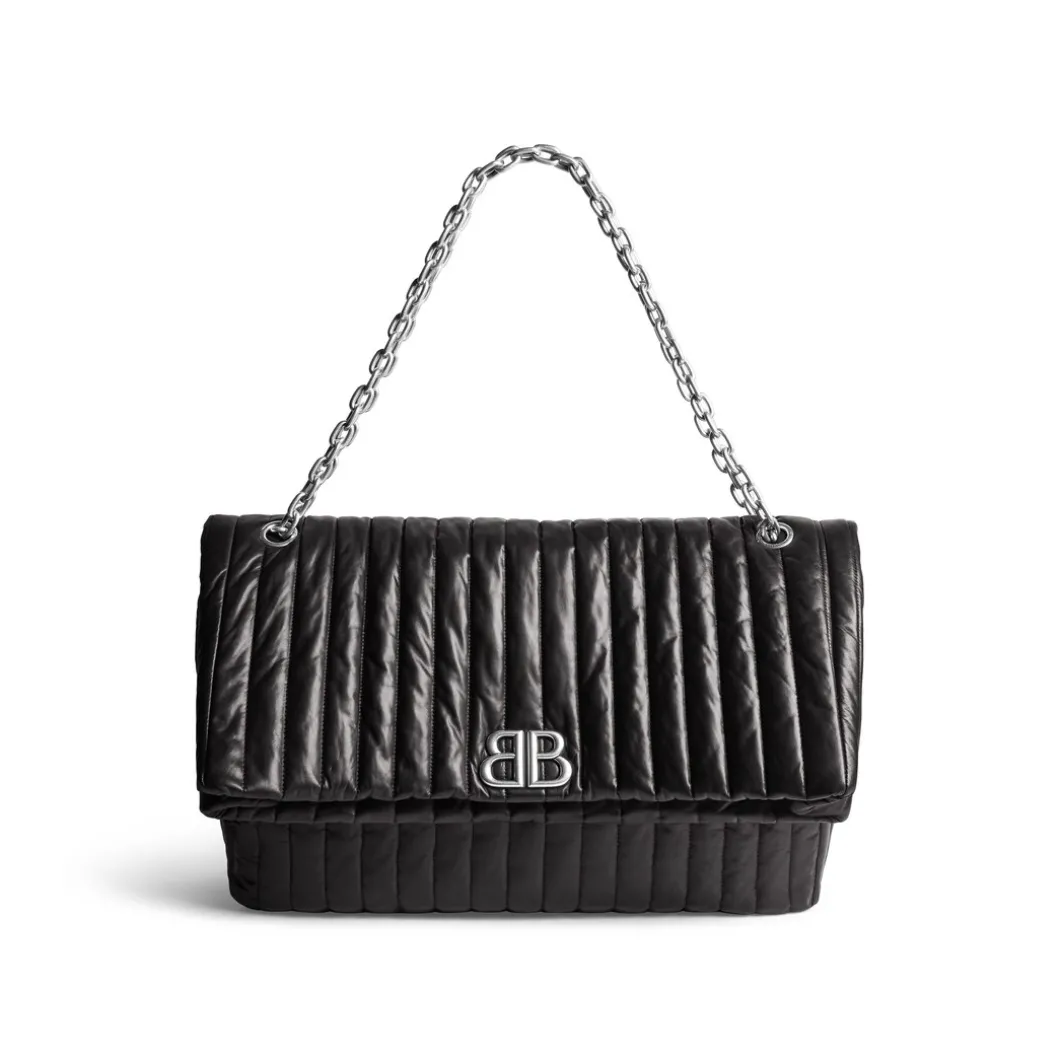 Borsa Con Catena Monaco Grande Trapuntata da Donna in Nero