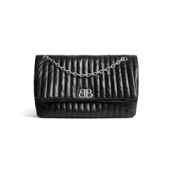 Borsa Con Catena Monaco Grande Trapuntata da Donna in Nero