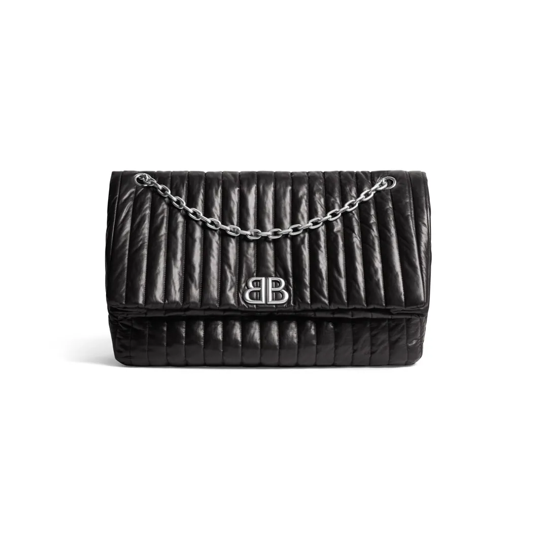 Borsa Con Catena Monaco Grande Trapuntata da Donna in Nero