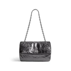 Borsa Con Catena Monaco Piccola Metallizzata da Donna in Grigio Scuro