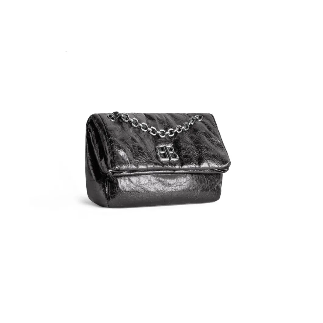 Borsa Con Catena Monaco Piccola Metallizzata da Donna in Grigio Scuro