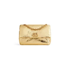 Borsa Con Catena Monaco Piccola Metallizzata da Donna in Oro