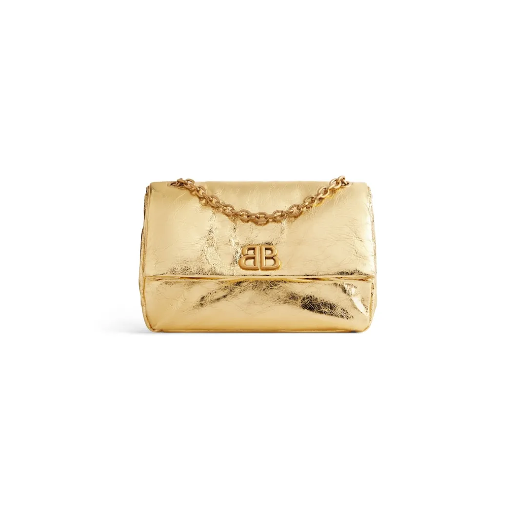 Borsa Con Catena Monaco Piccola Metallizzata da Donna in Oro