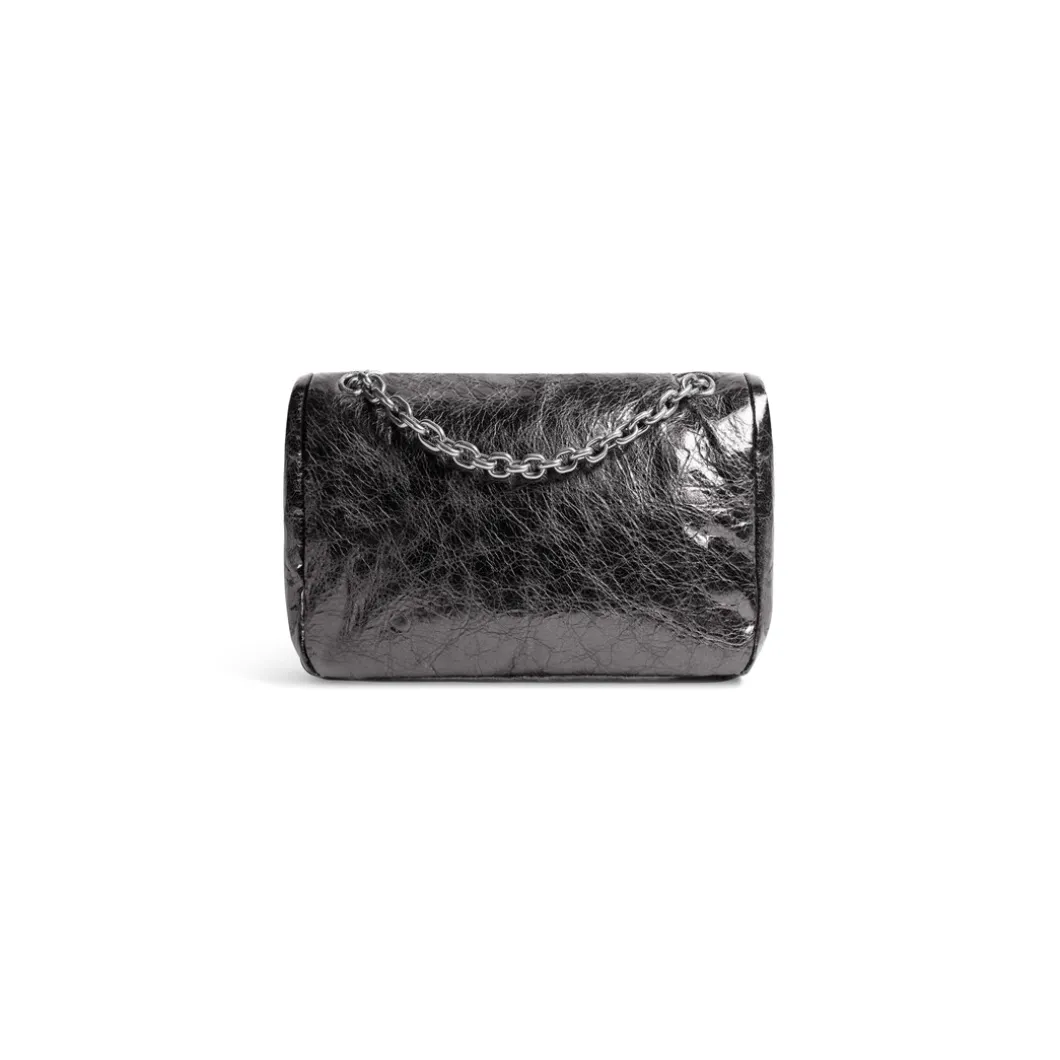 Borsa Con Catena Monaco Piccola Metallizzata da Donna in Grigio Scuro