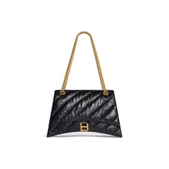 Borsa Crush Con Catena Media Trapuntata da Donna in Nero