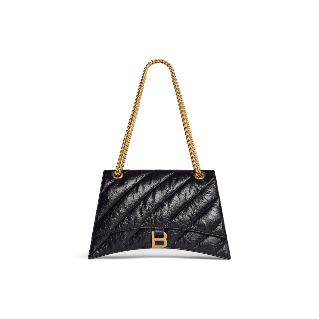 Borsa Crush Con Catena Media Trapuntata da Donna in Nero