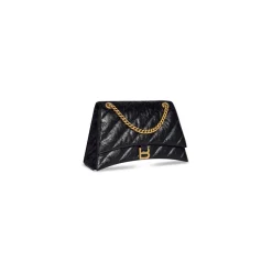 Borsa Crush Con Catena Media Trapuntata  da Donna in Nero
