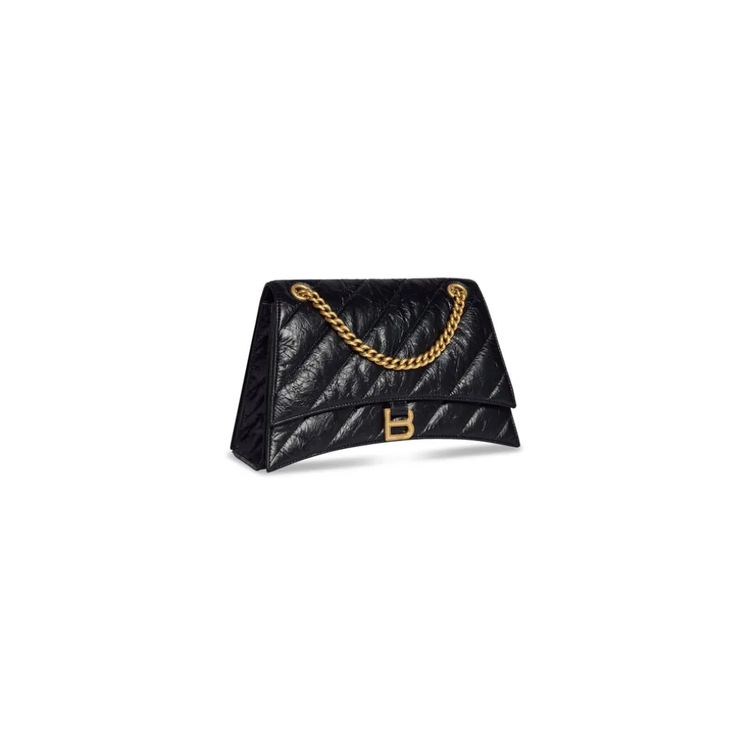 Borsa Crush Con Catena Media Trapuntata da Donna in Nero