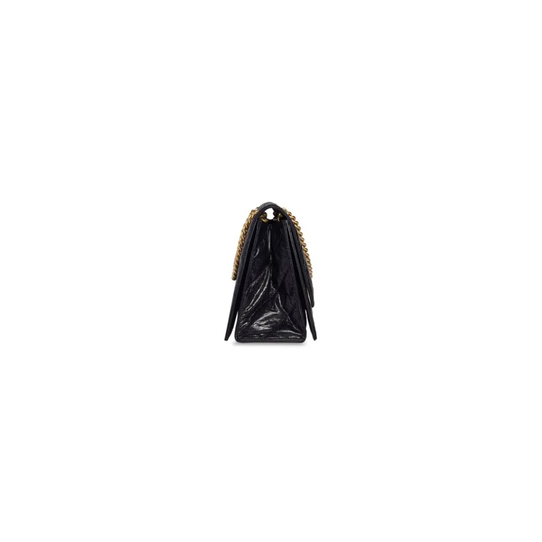 Borsa Crush Con Catena Media Trapuntata da Donna in Nero