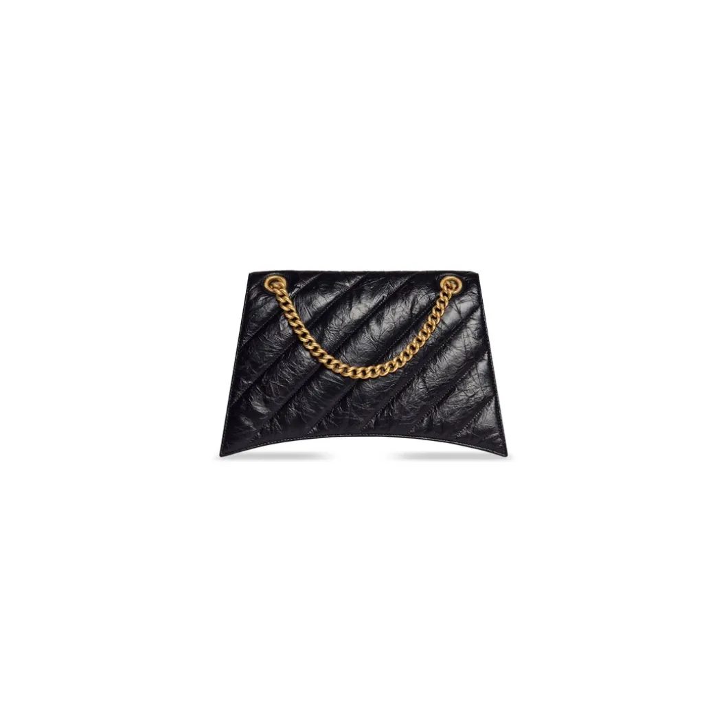 Borsa Crush Con Catena Media Trapuntata da Donna in Nero